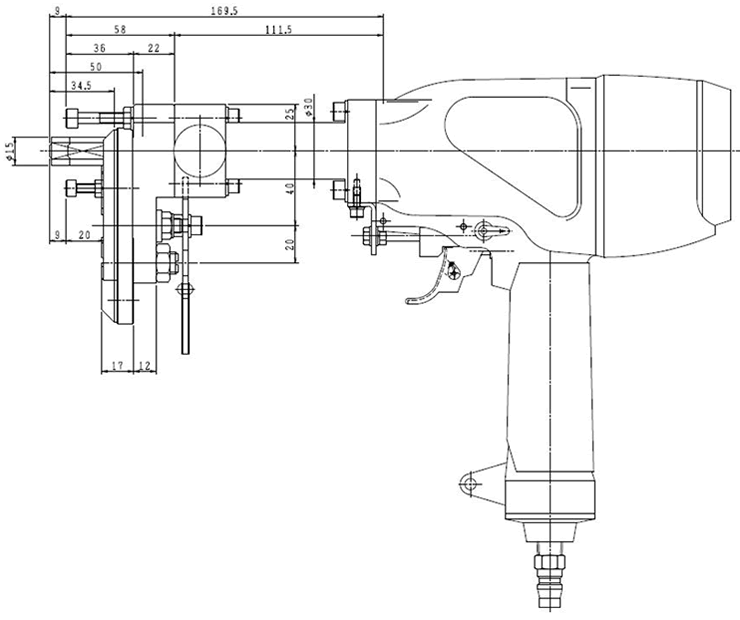 AK-110（ターレット式　1文字用）インパクト式エアー刻印機 寸法図1