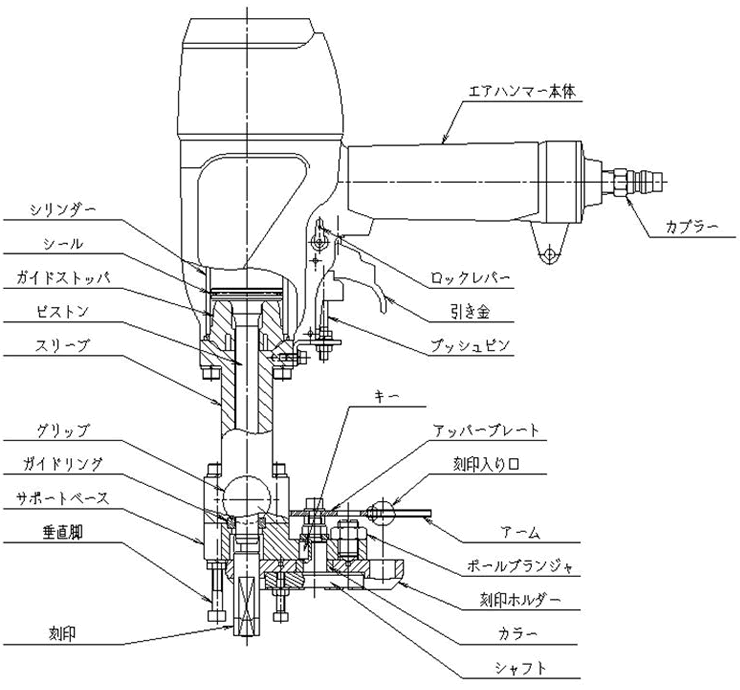 AK-110（ターレット式　1文字用）インパクト式エアー刻印機 寸法図2