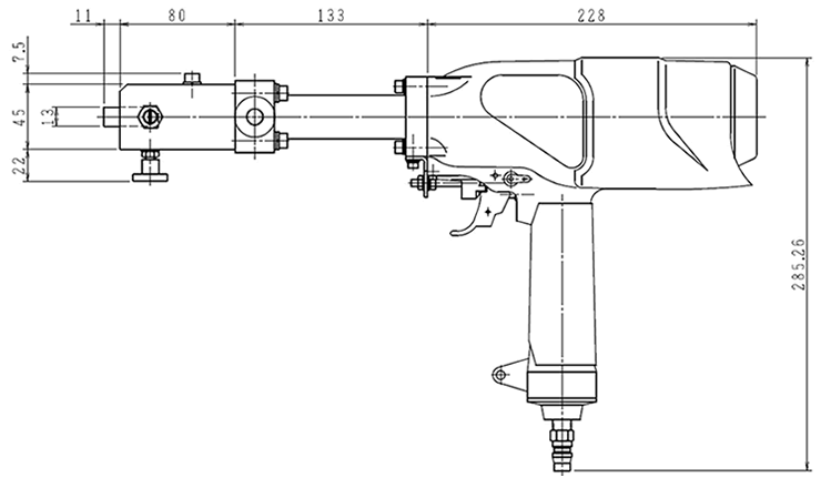 CH-220（複数桁　8文字まで）インパクト式エアー刻印機 寸法図