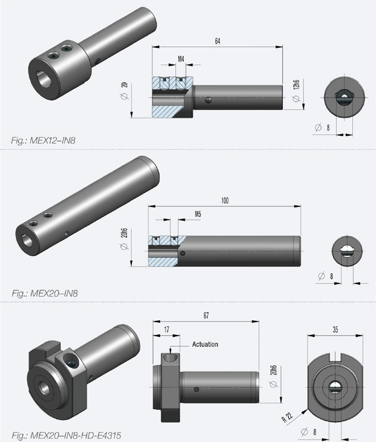 MAS INターン メックスターン用丸シャンクホルダ IN8寸法図